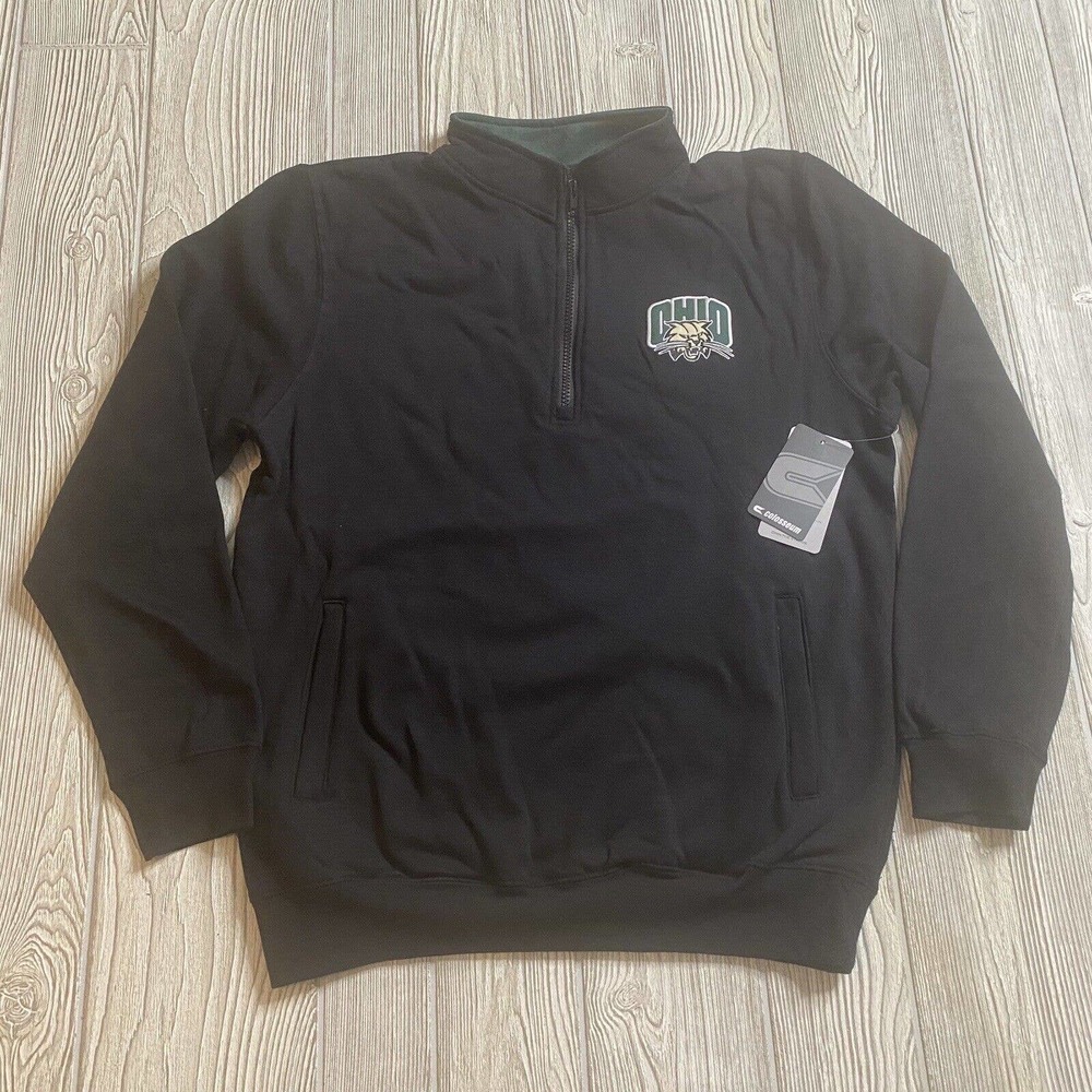 Colosseum OU Ohio Bobcats Logo 1/4 Zip Pullover Men’s M Black Jacket Pockets NWT